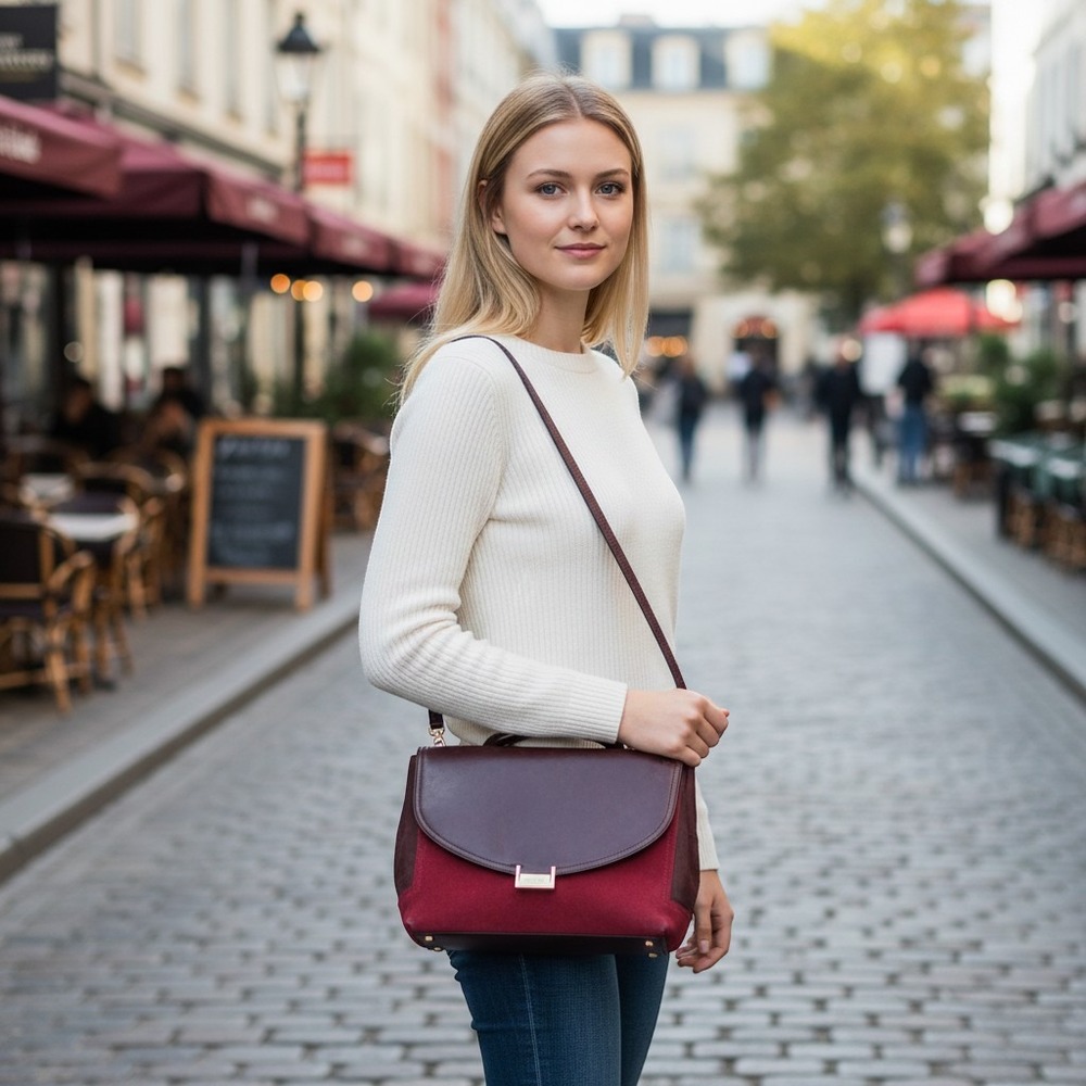 Kate Spade Satchel Womens Medium Burgundy Suede Calf Hair Mixed Media Bag